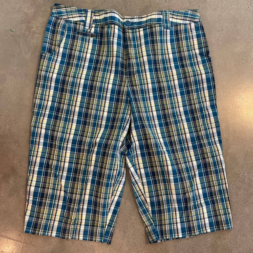 White Stag Blue Teal Plaid cotton bermuda shorts womens size 16